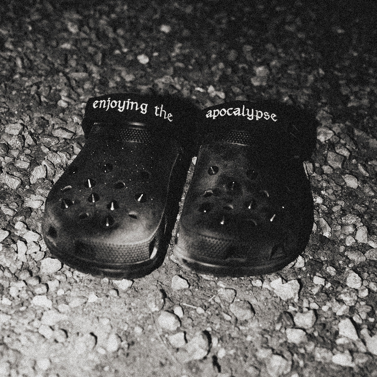 NIHILOCKS customized black Crocs front view