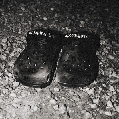 NIHILOCKS customized black Crocs front view