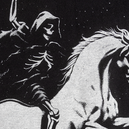 Close-up of the reaper and unicorn print