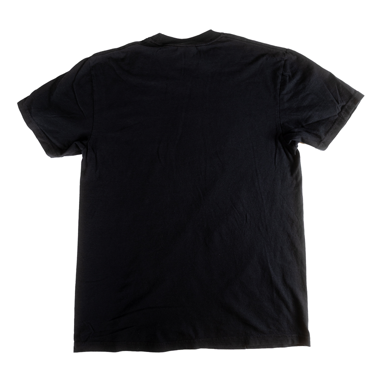 Unprinted back of the black Pizzza Party shirt